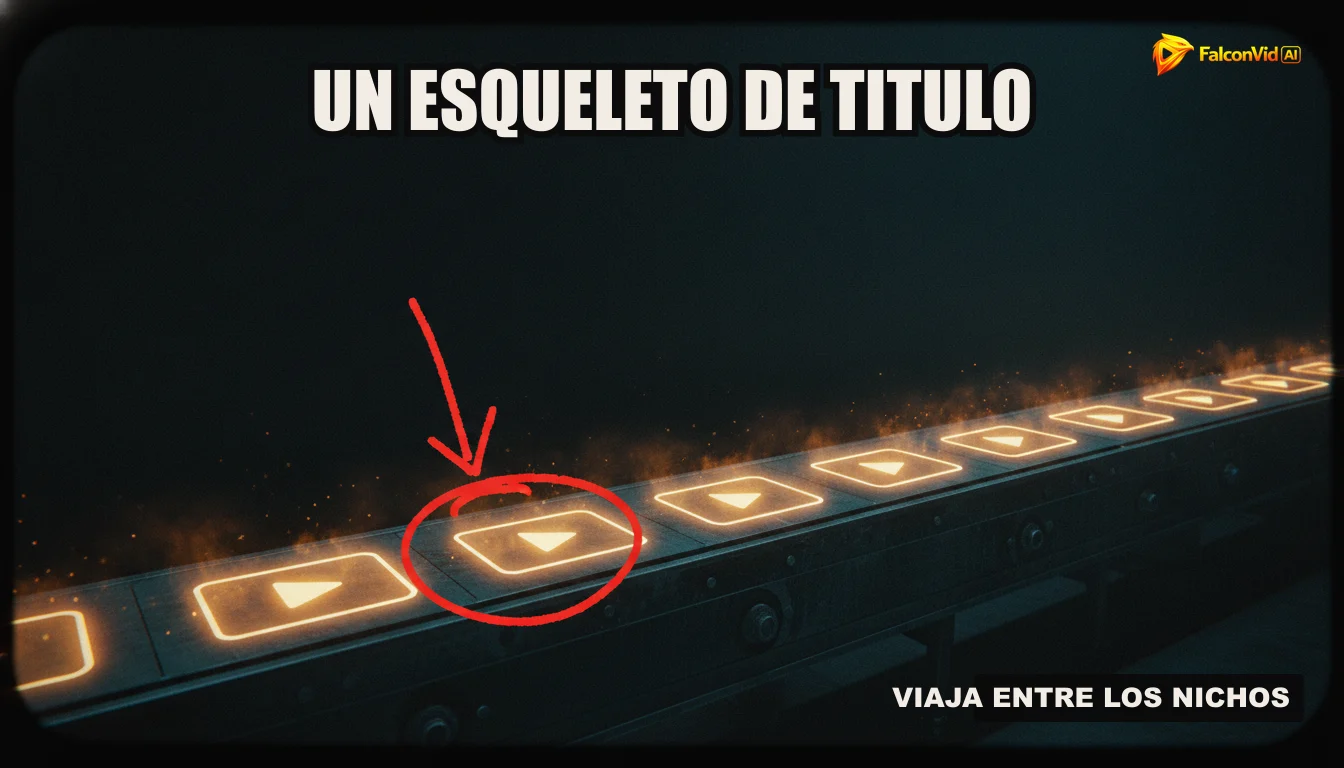 Una ilustración de un sistema de cintas transportadoras, con engranajes y robots, produciendo videos de YouTube de forma automatizada.