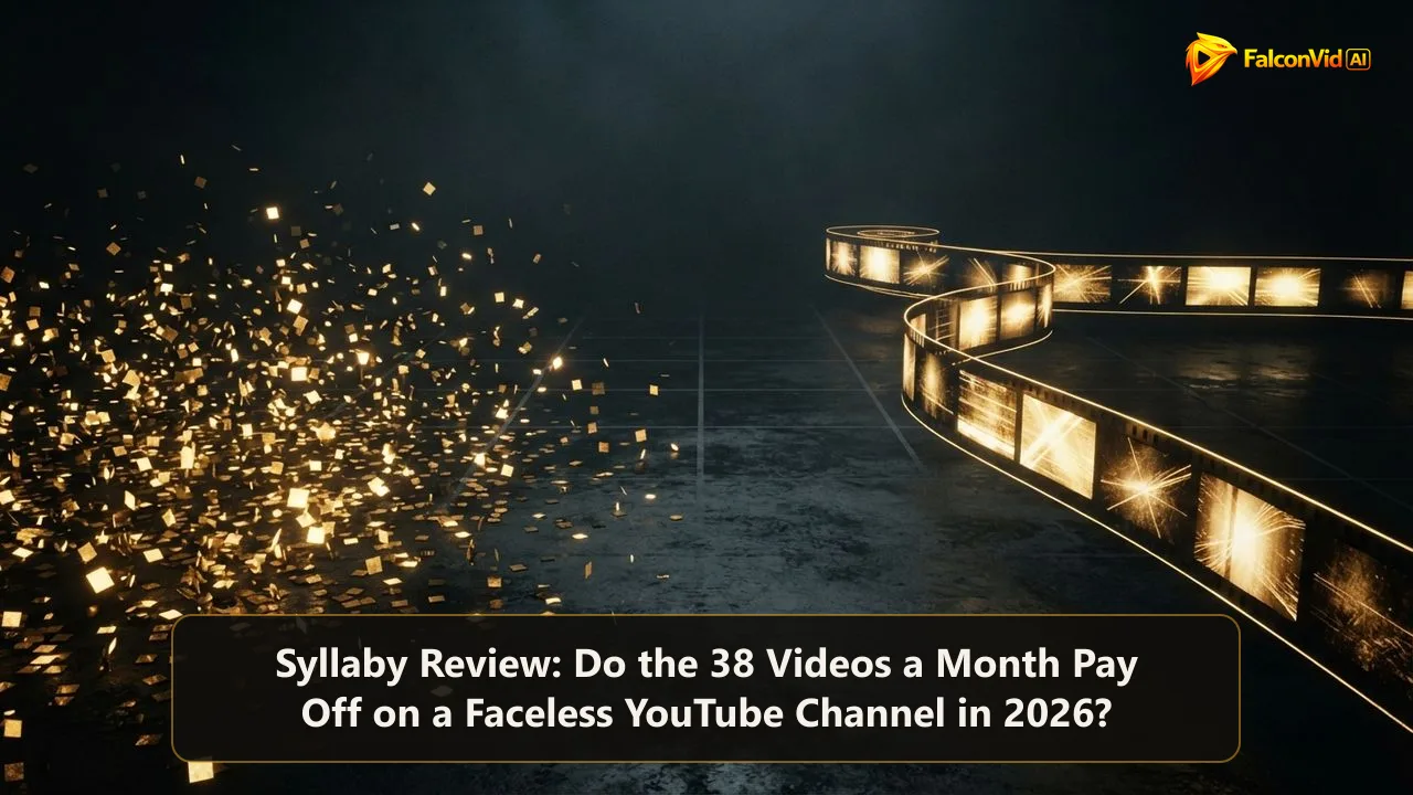 Dozens of tiny golden tiles scattered on a dark field beside one long continuous golden film strip, many short clips against a single long video