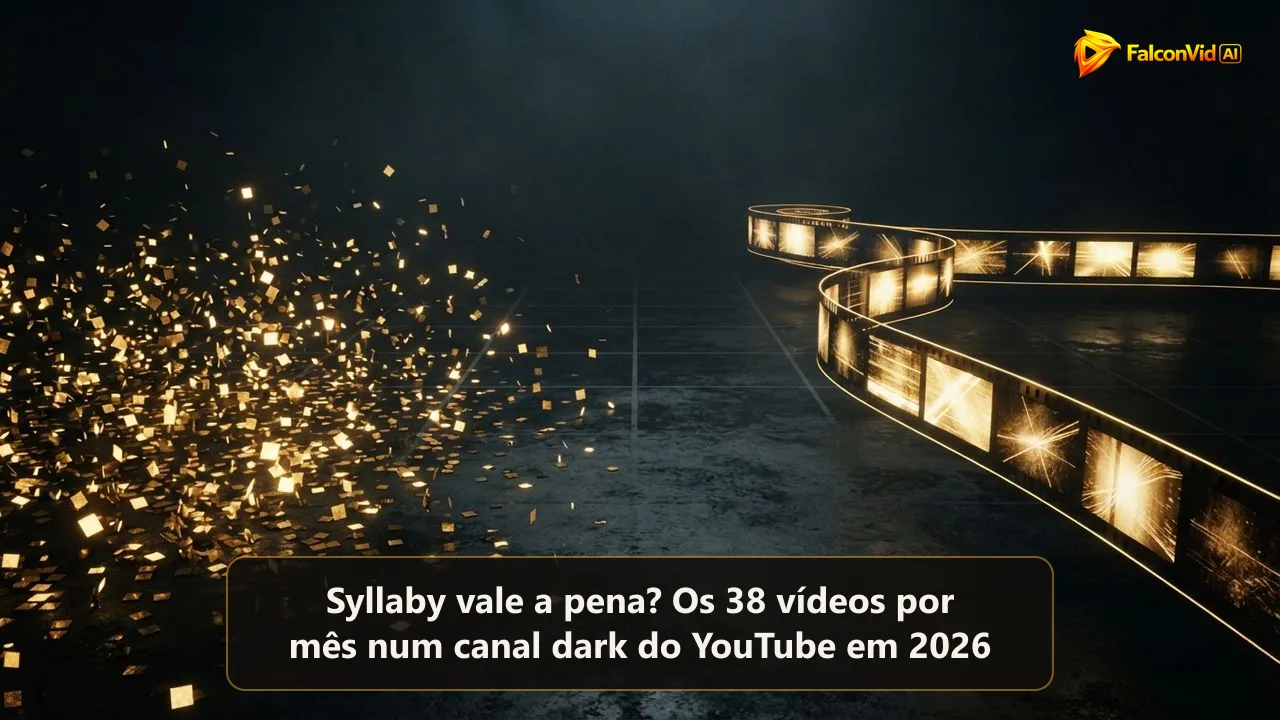 Dezenas de pequenos quadrados dourados espalhados num fundo escuro ao lado de uma única película dourada longa e contínua, muitos clipes curtos contra um vídeo longo