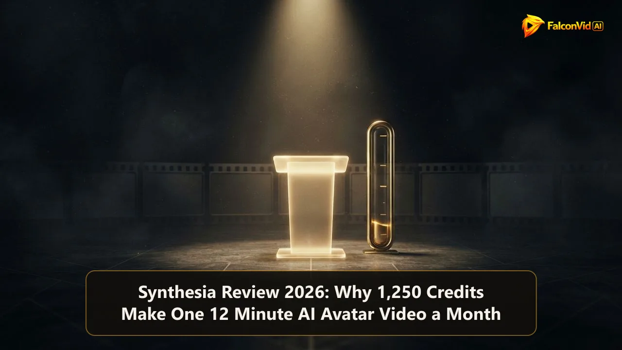 A golden spotlight on an empty podium of light beside a draining golden meter, minutes of presenter running out on a dark stage