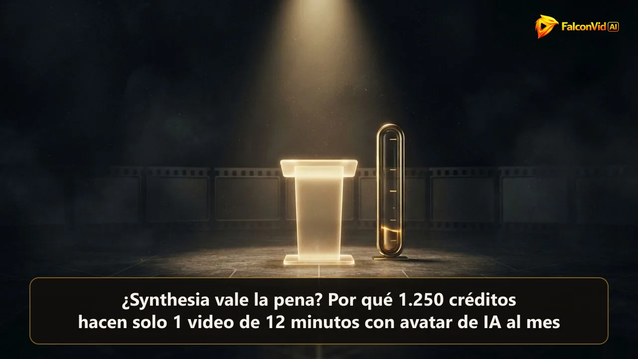Un foco dorado sobre un atril vacío hecho de luz junto a un medidor dorado que se vacía, minutos de presentador que se agotan en un escenario oscuro