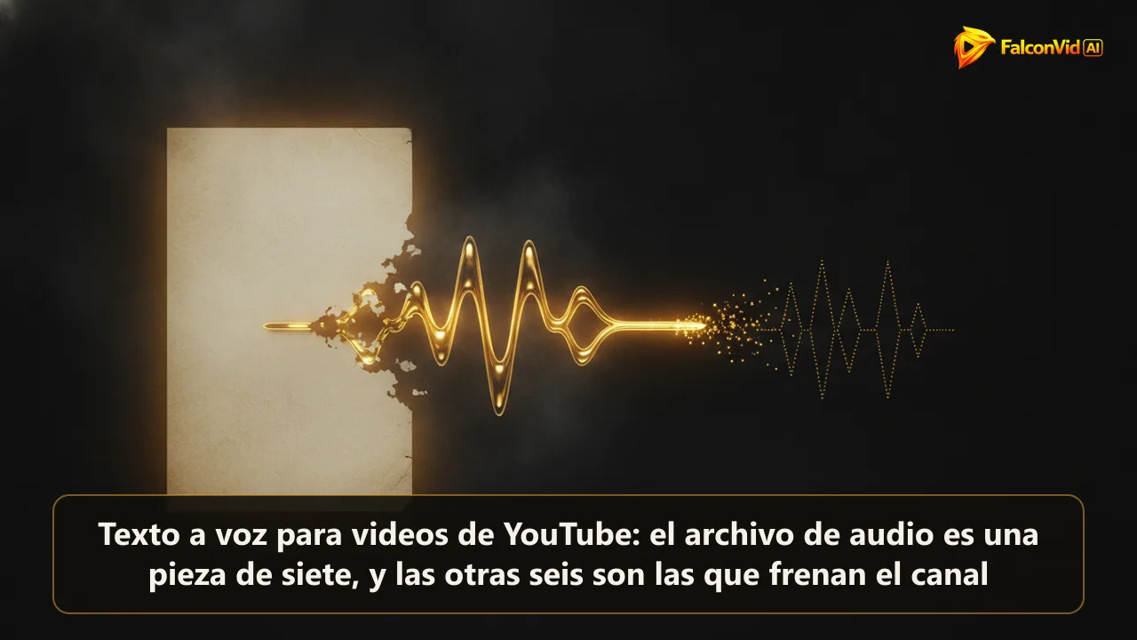 Una hoja de texto que se disuelve en una onda sonora dorada que se detiene en el aire antes de llegar al otro lado.