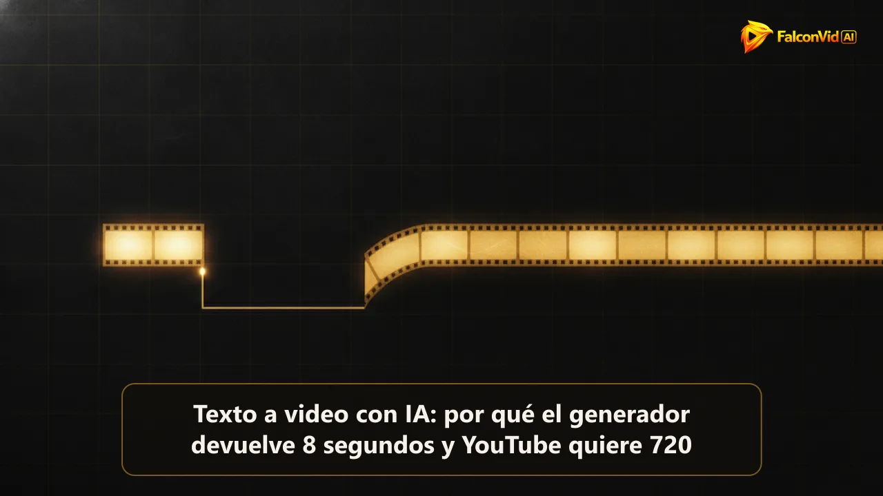 Un fragmento dorado minúsculo de dos fotogramas a la izquierda frente a una larga tira de película dorada continua que sale por el borde derecho del cuadro.