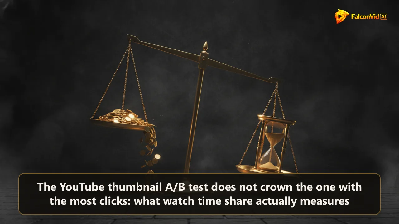 A golden balance scale where the pan holding an hourglass outweighs the pan piled with click shaped circles.