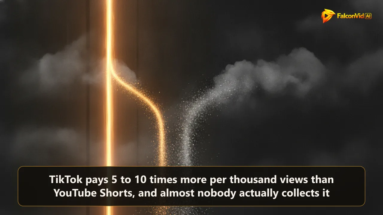 Dark editorial illustration of a vertical video frame beside a stream of views splitting into a thin paid path and a wide unpaid one