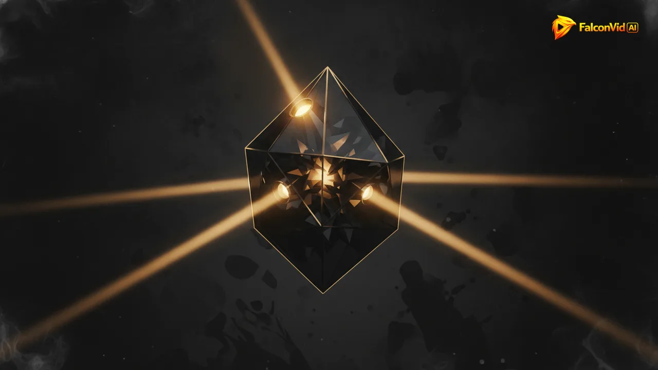 A single golden beam entering a dark prism and leaving as three equally bright beams, each heading its own way into the dark.
