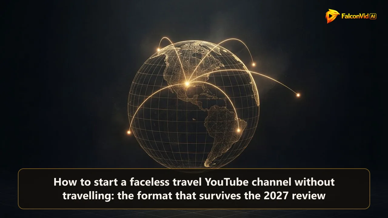 Golden wire globe with three arcs of light leaving the same point and landing on three distant regions, one travel script reaching three audiences
