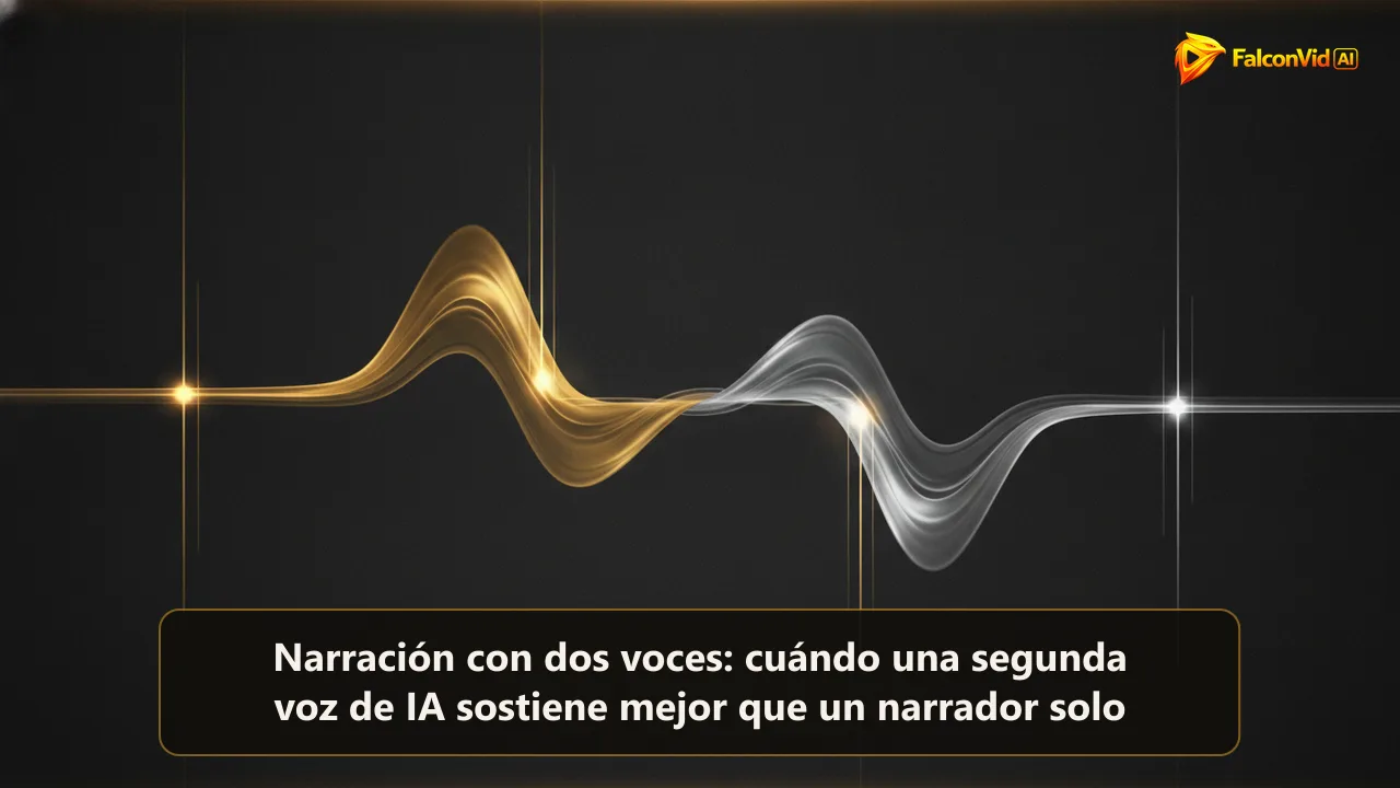 Dos ondas de audio, una dorada y una plateada, cediéndose el turno a lo largo de una línea de tiempo oscura.