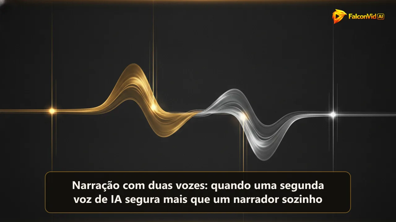 Duas ondas de áudio, uma dourada e uma prateada, passando a vez uma pra outra ao longo de uma linha do tempo escura.