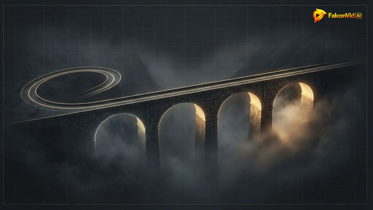 A stone bridge with four arches lighting up in sequence over mist, the hook, thesis, arguments and return of a video essay