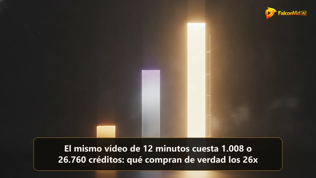 Tres barras de créditos encendidas sobre fondo oscuro, una baja y otra altísima, que representan la diferencia entre el modo económico y el premium