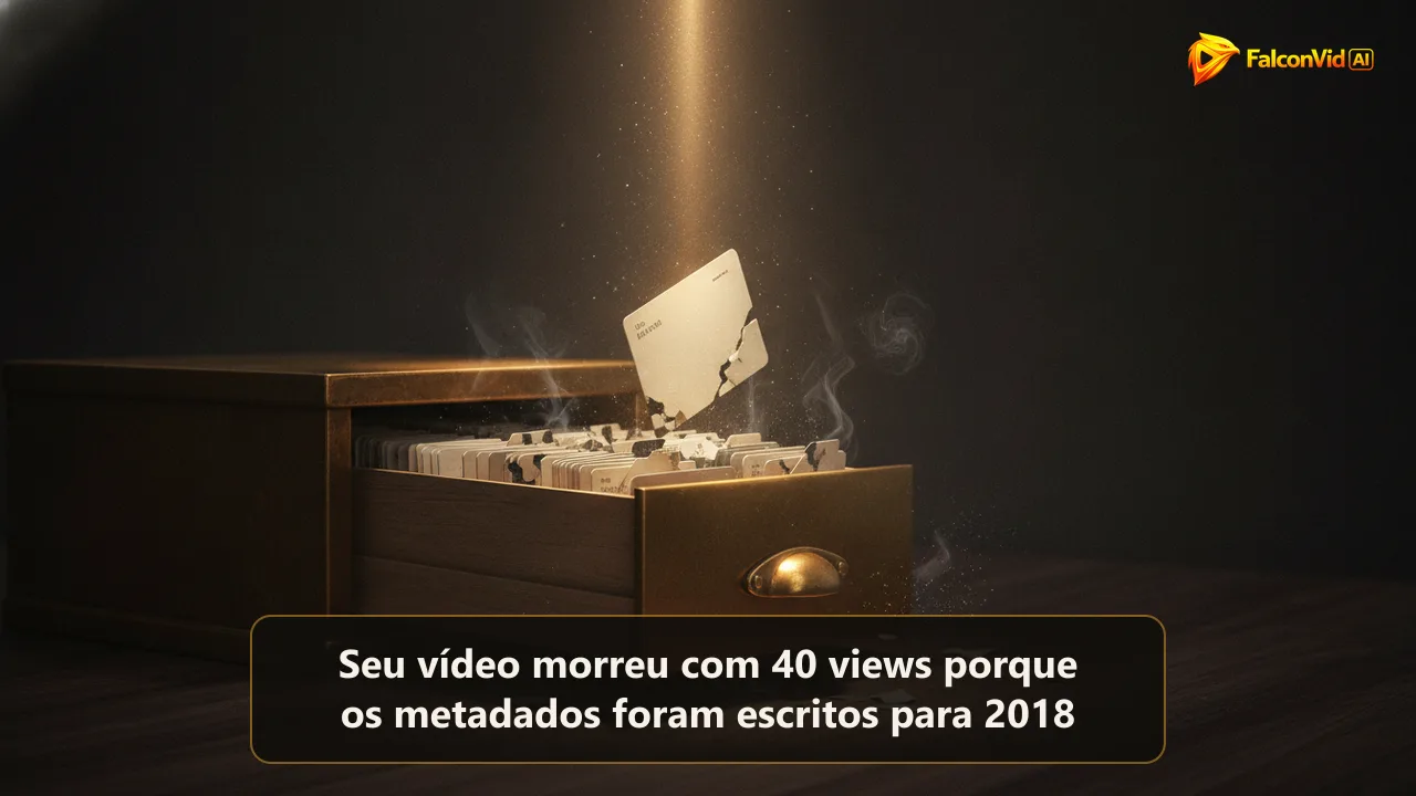 Gaveta de fichário de latão aberta sobre mesa escura, uma ficha erguida na luz dourada enquanto as fichas atrás dela viram cinzas