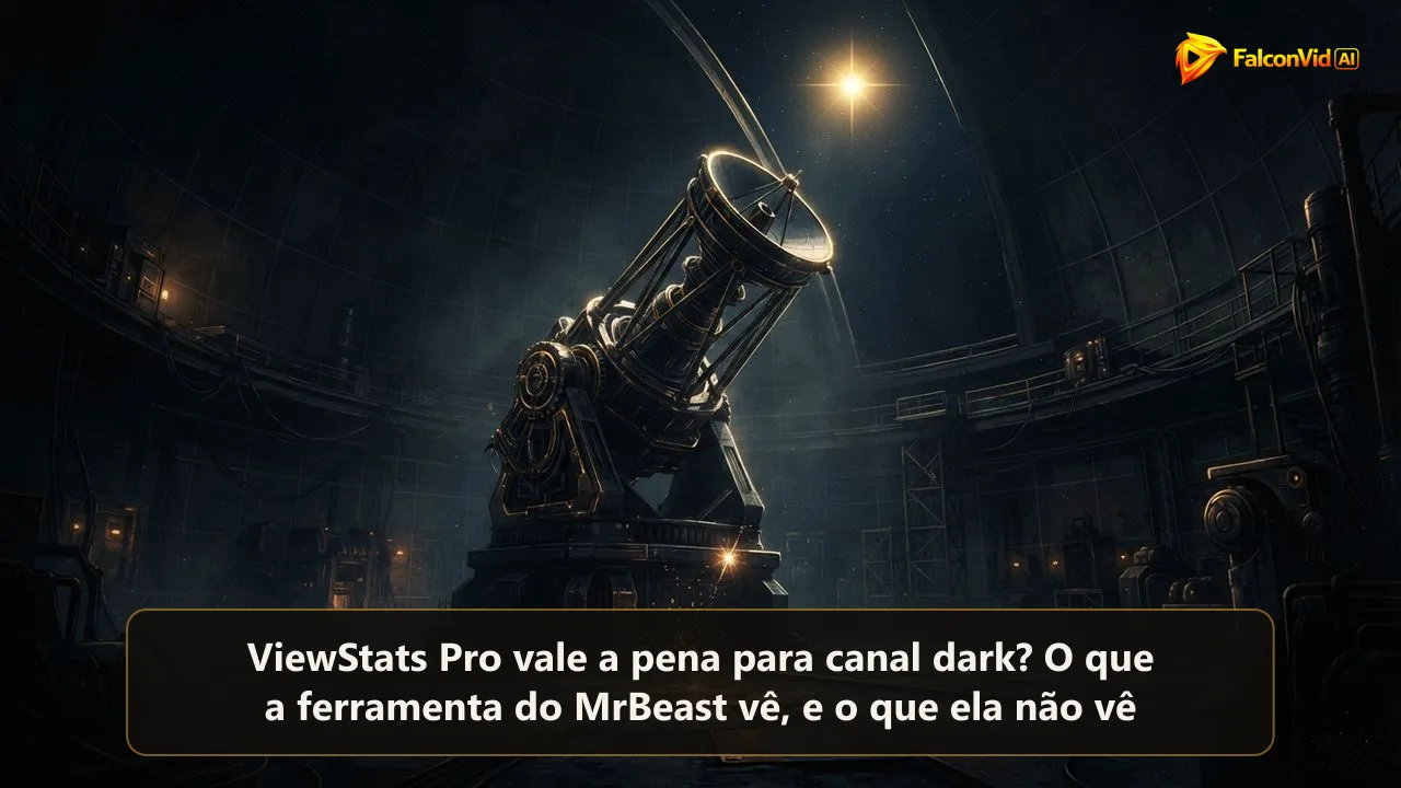 Um telescópio dourado gigante apontado para uma estrela distante enquanto faíscas pequenas e brilhantes sobem sem ser vistas na base, o ponto cego da análise de canal grande