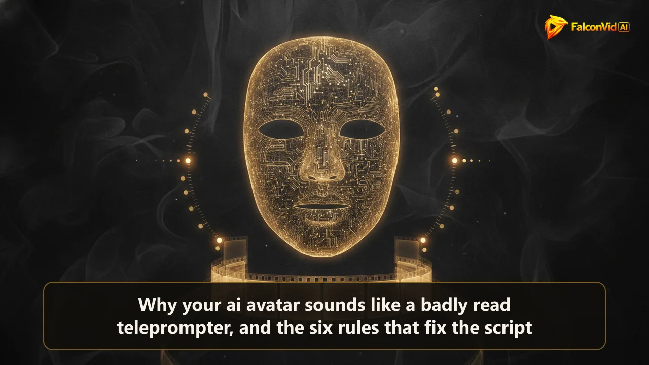 A translucent golden facial mask floating above a strip of film with glowing second markers fading along it.