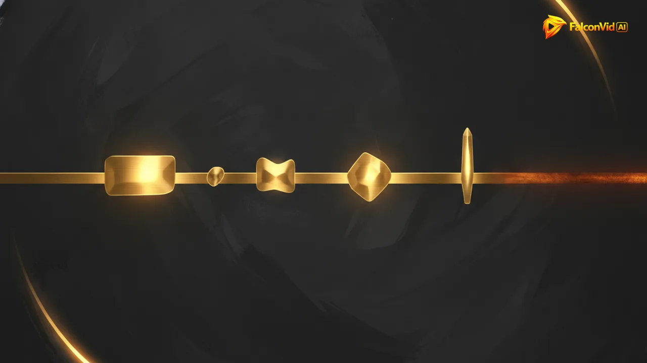 A horizontal golden timeline with four luminous blocks of different sizes spaced along it and the rest of the line glowing faintly.