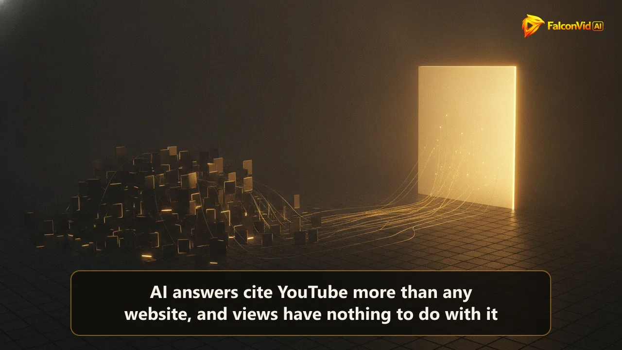 Illustration of many dim video frames with only a few feeding a glowing answer panel