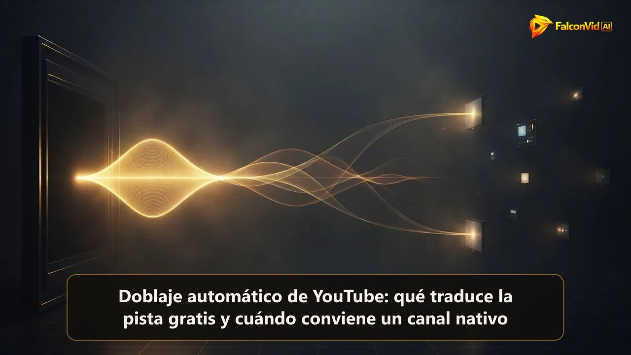 Una onda sonora dorada que sale de un cuadro de video y se divide en ondas más finas que pierden fuerza antes de llegar a las pantallas más lejanas