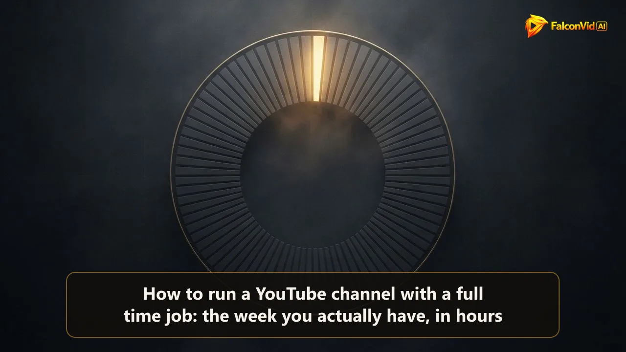 Clock ring made of many grey segments packed solid with one narrow golden wedge glowing at the top, the few hours a week that belong to the channel