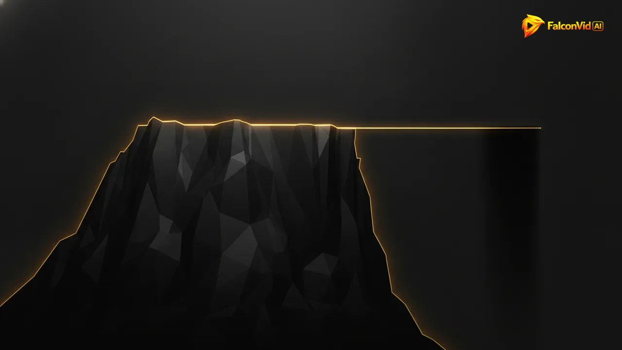 A steep dark retention cliff shaped like a mountain slope where a bright golden line stays high along the top edge before dropping into shadow