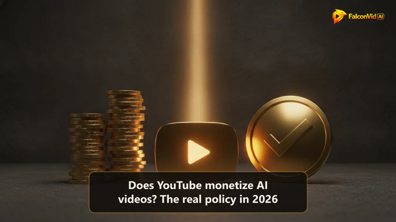 Golden play button and gold coins beside a golden shield with an embossed checkmark