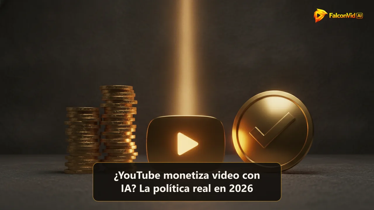 Botón de play dorado y monedas de oro junto a un escudo dorado con una marca de verificación