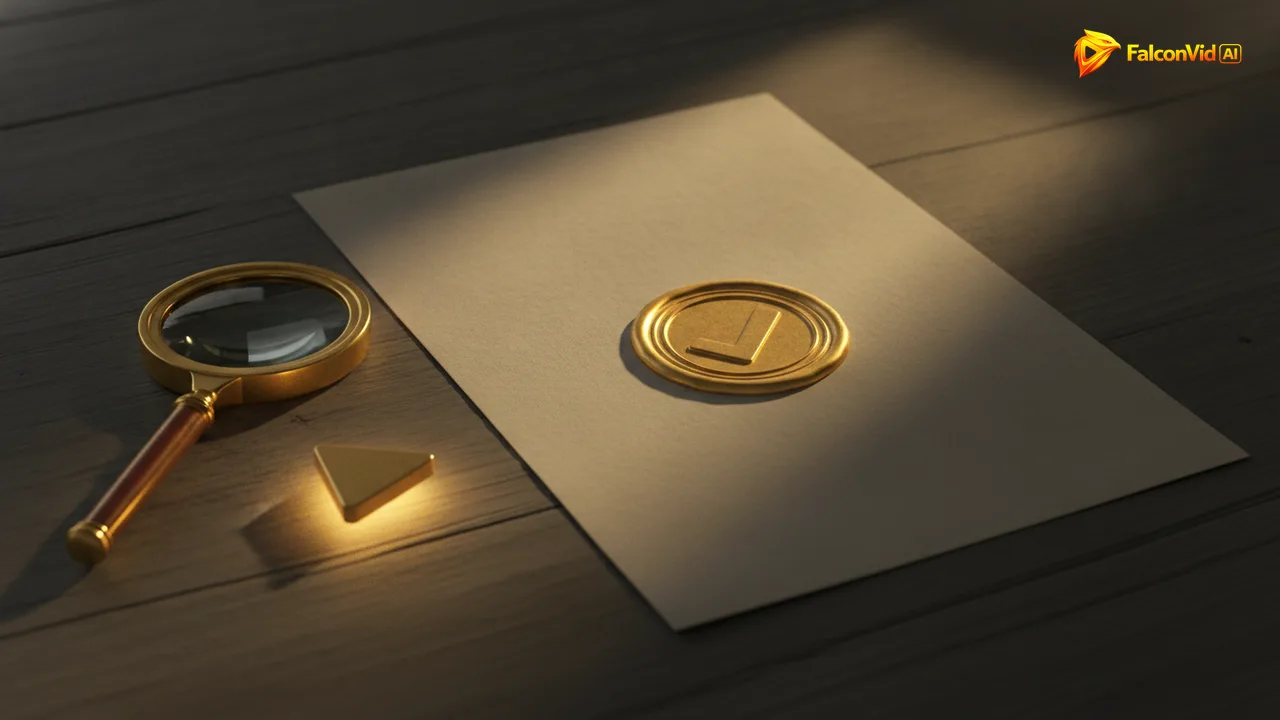 Policy document on a dark desk stamped with an embossed golden checkmark seal