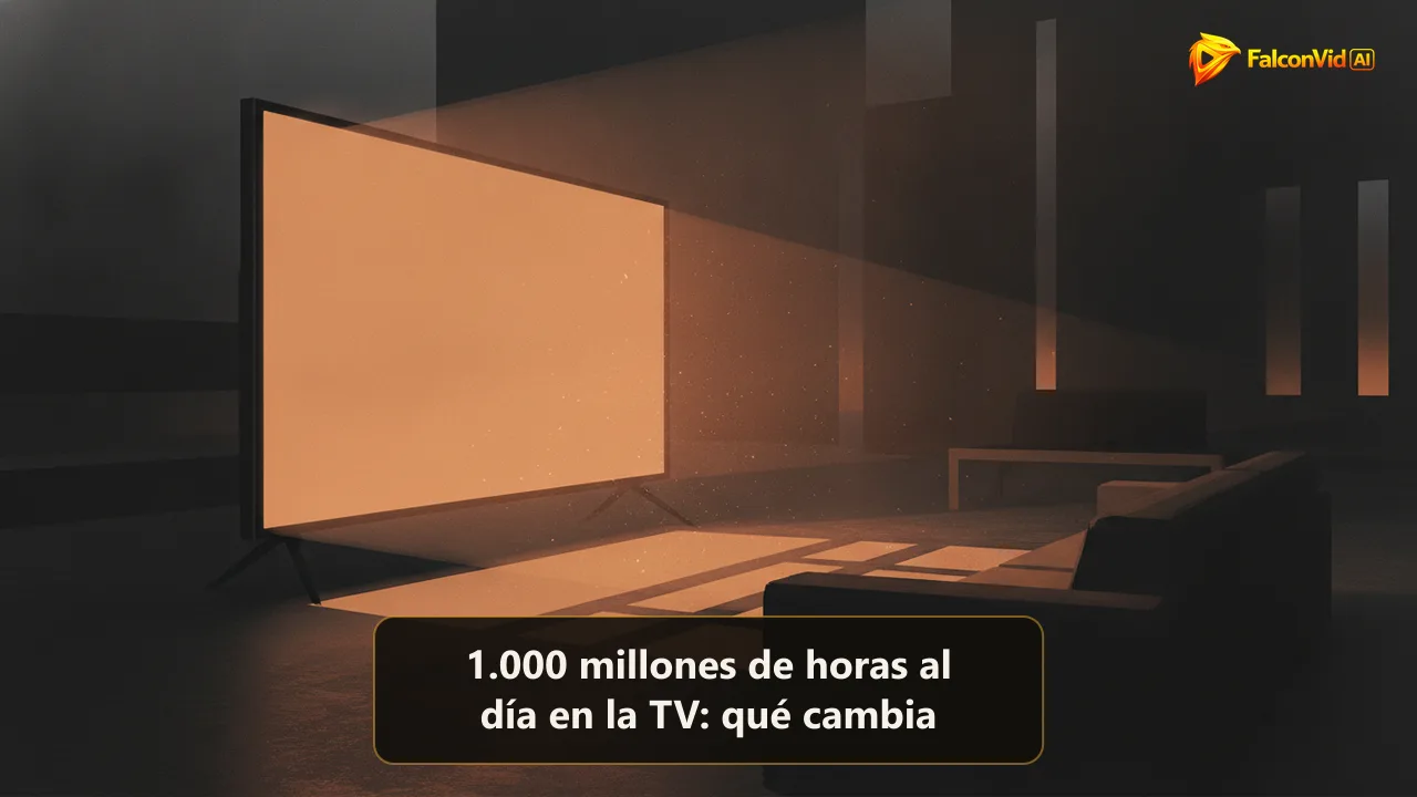 Ilustración editorial oscura de un televisor grande brillando en ámbar en un salón con poca luz