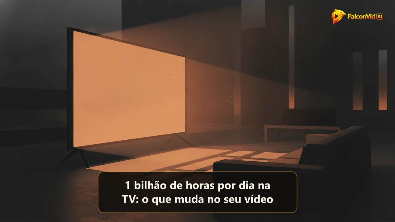 Ilustração editorial escura de uma televisão grande brilhando em âmbar numa sala pouco iluminada