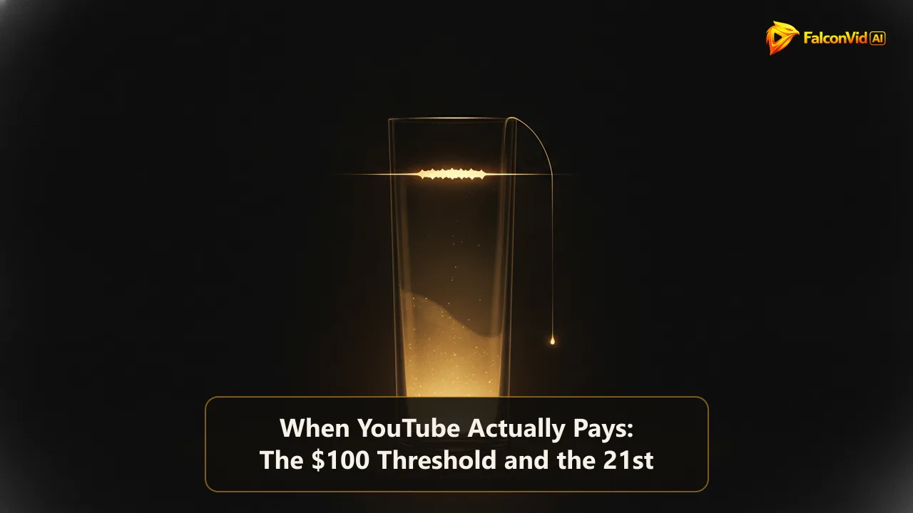 A tall glass vessel in the dark filling with golden light up to a marked cut line near the top, with one thin thread of light spilling over the rim.