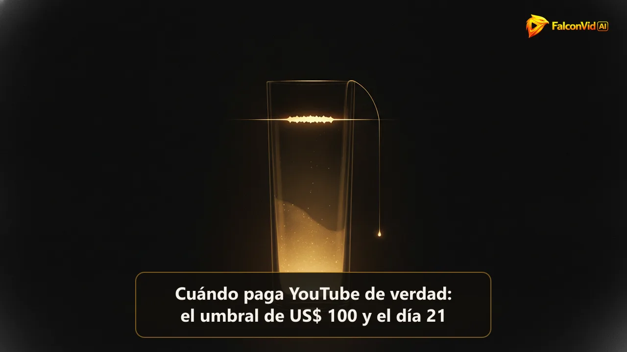 Un recipiente alto en la oscuridad llenándose de luz dorada hasta una línea de corte marcada arriba, con un hilo de luz desbordando por el borde.