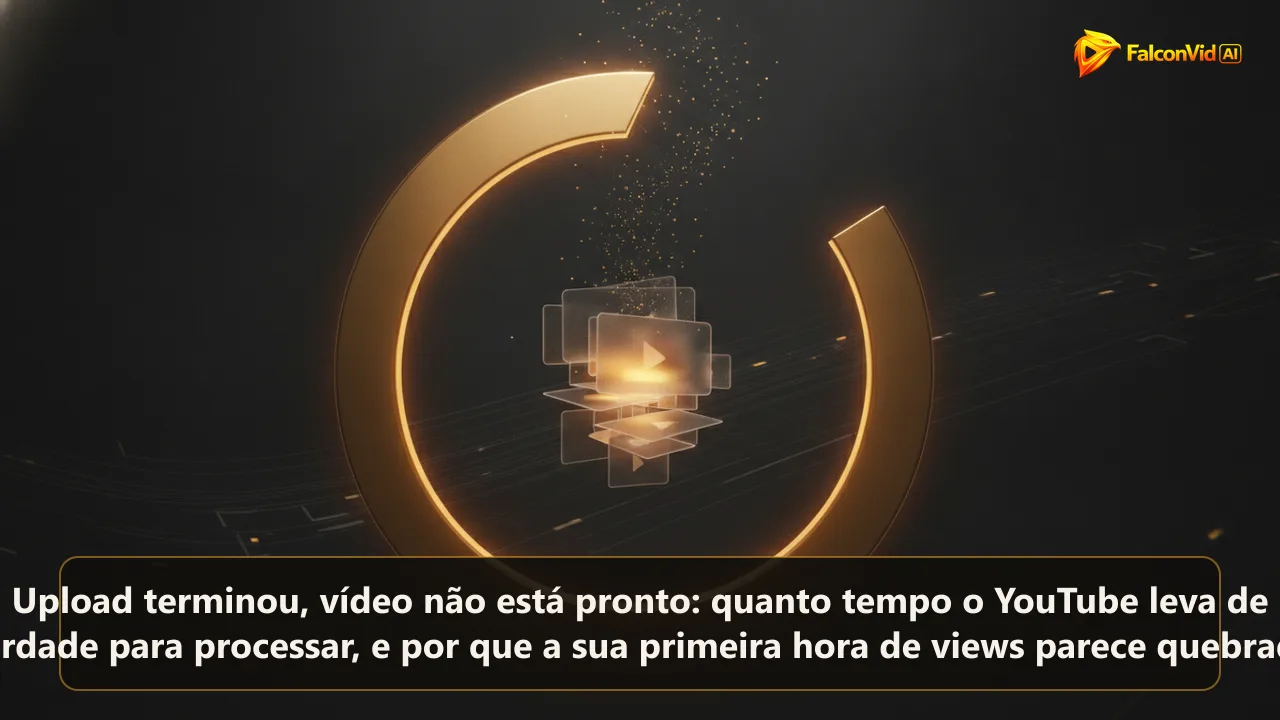 Anel dourado grande de progresso três quartos preenchido com quadros de vídeo translúcidos subindo pelo centro.