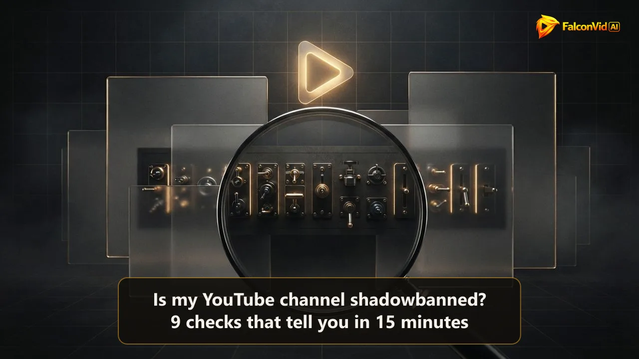 A golden play shaped beacon half hidden behind frosted glass panes, with a magnifying lens revealing separate mechanisms behind it, the real restrictions behind a so called shadowban