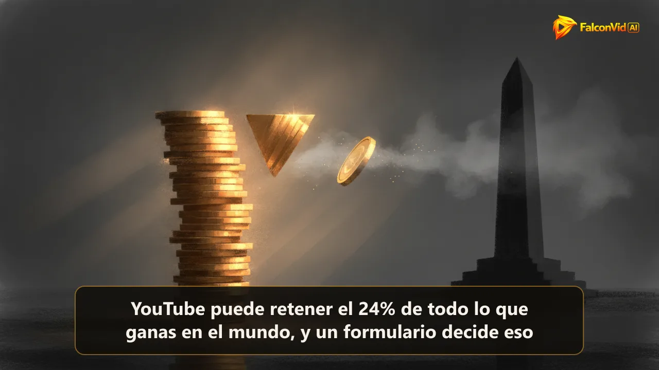Un pago de creador dividido en dos pilas de tamaños muy distintos, que representa la retención de impuestos de Estados Unidos sobre los ingresos de YouTube
