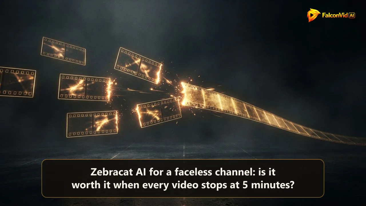 Short strips of golden film being pulled into one long strip with bright visible seams, short AI clips stitched into a long video