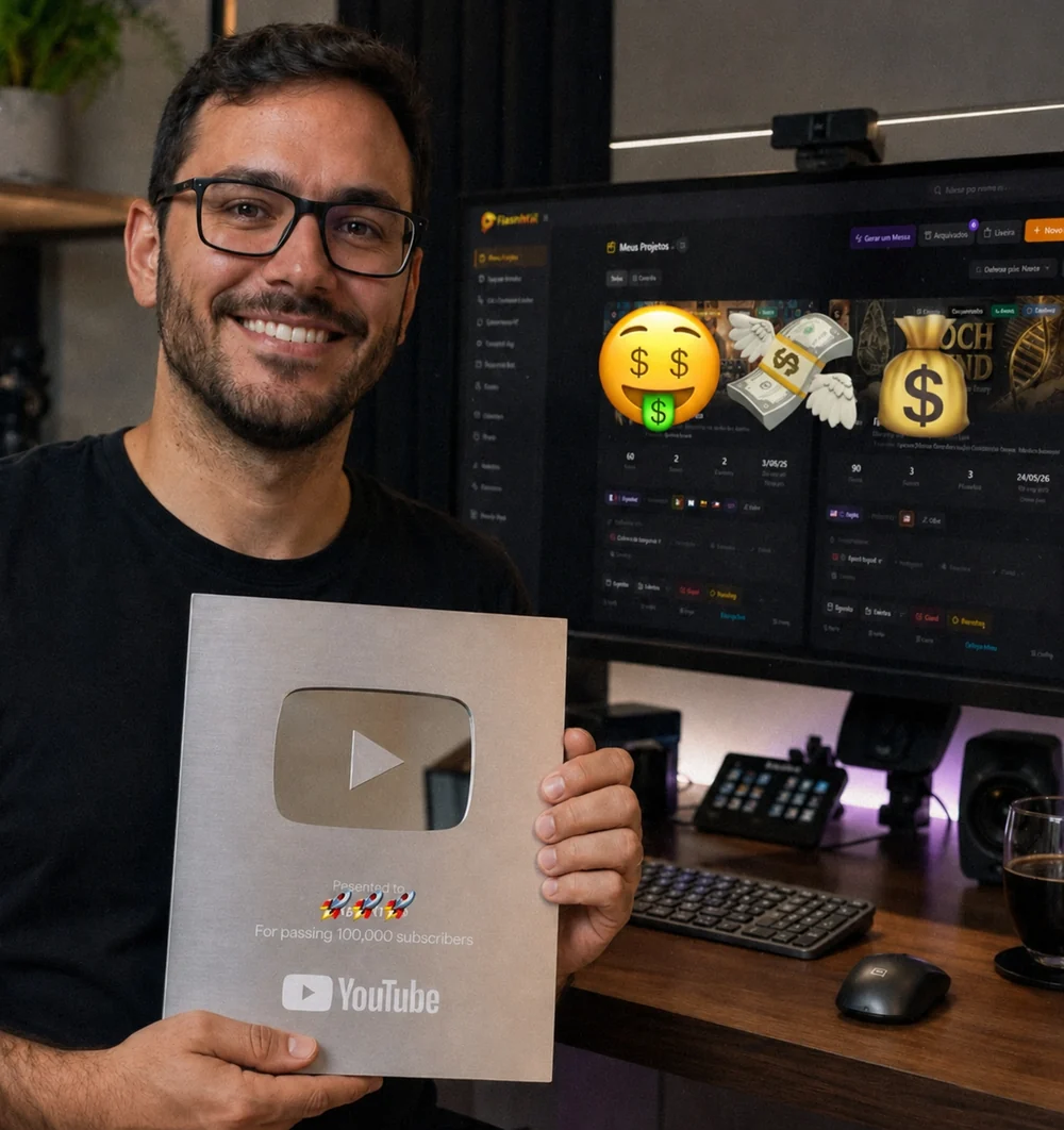 Gabriel Costa holding the YouTube 100,000 subscribers award