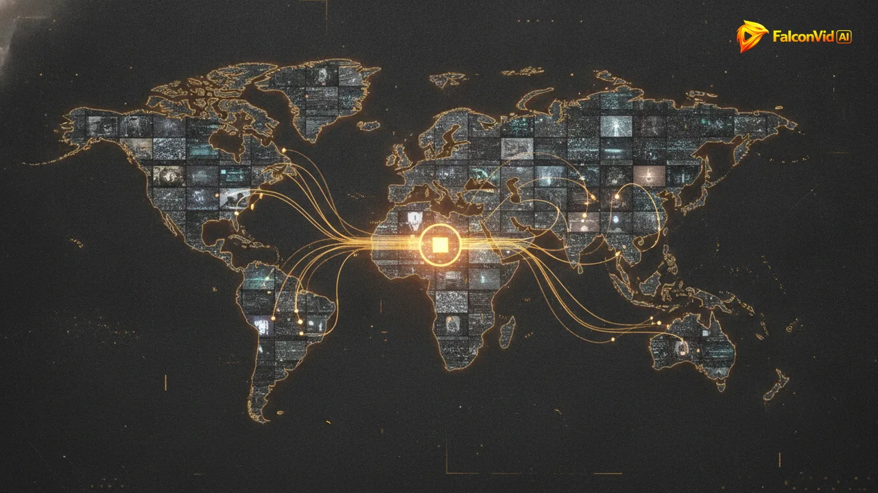 World map of video thumbnails connected to one origin channel