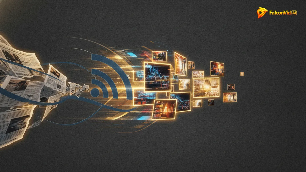 News feed transforming into video frames representing automatic RSS to video